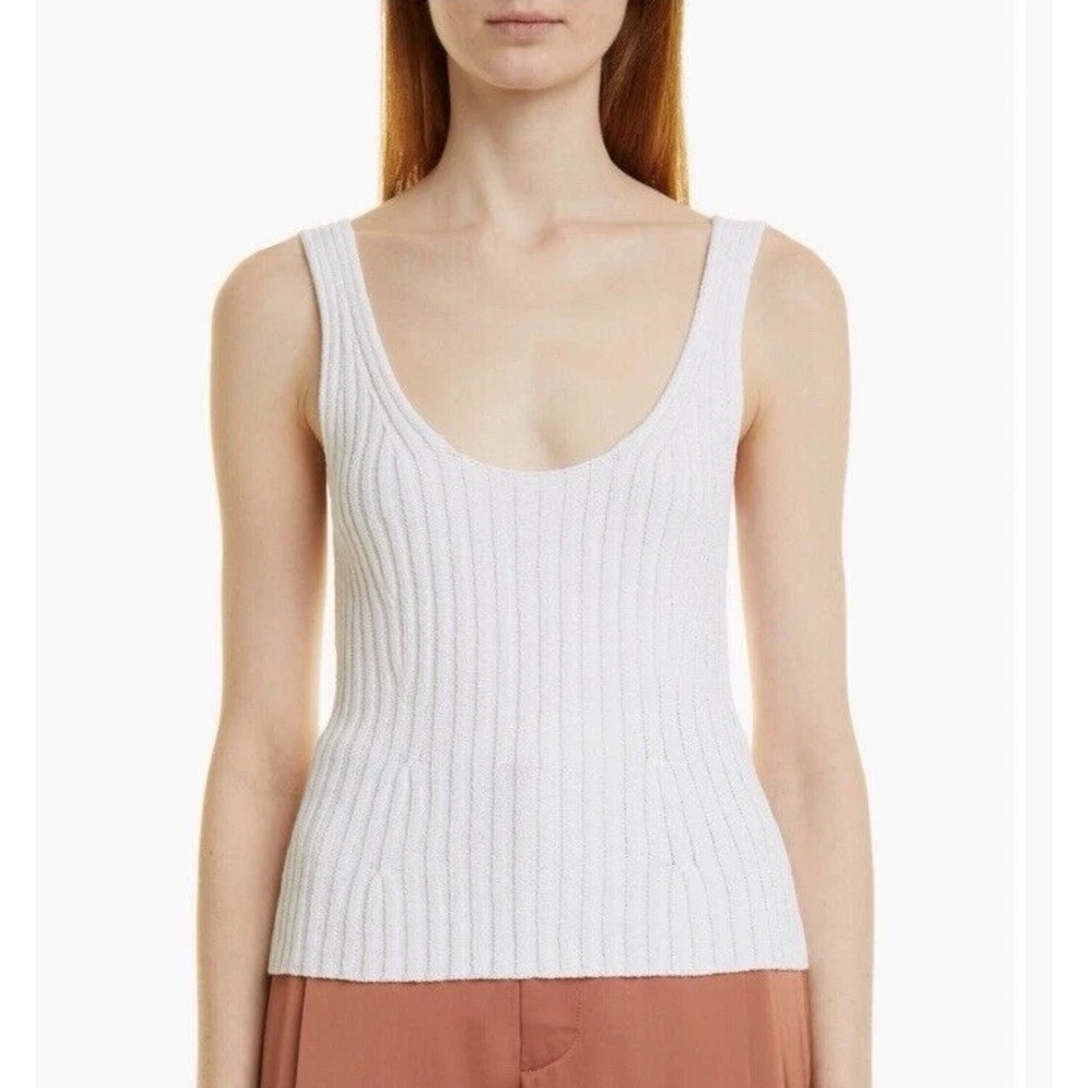 Vince Tie Back Ribbed Knit Tank Top Sleeveless Scoop Neck Casual Layering Medium